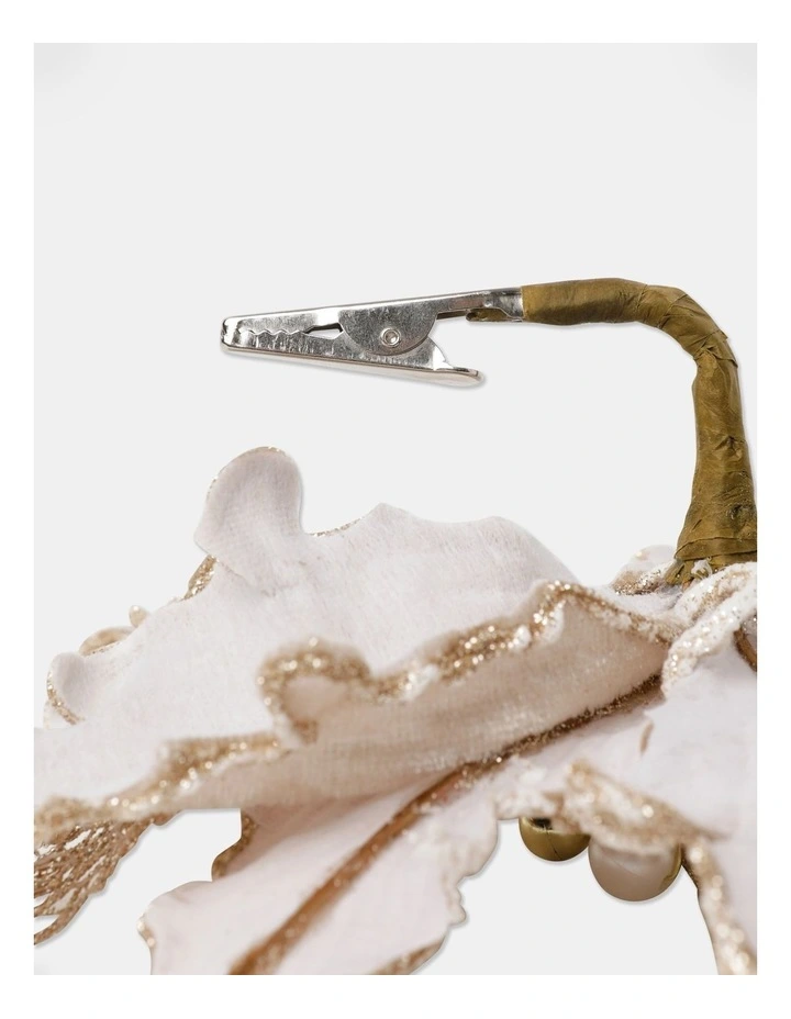 Luxe Christmas Sequin Velvet Poinsettia Clip with Bells 22.5cm in Champagne image 5