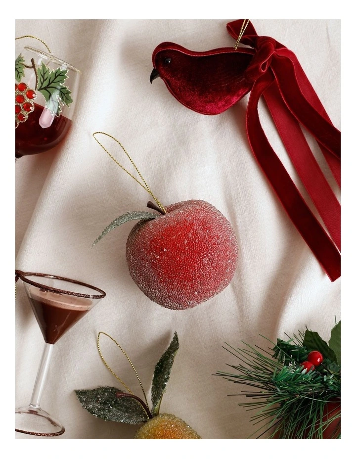 Heirloom Christmas Frosted Apple Ornament 8cm in Red image 3
