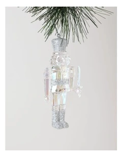 Luxe Christmas Plastic Iridescent Nutcracker Ornament 12cm in Clear