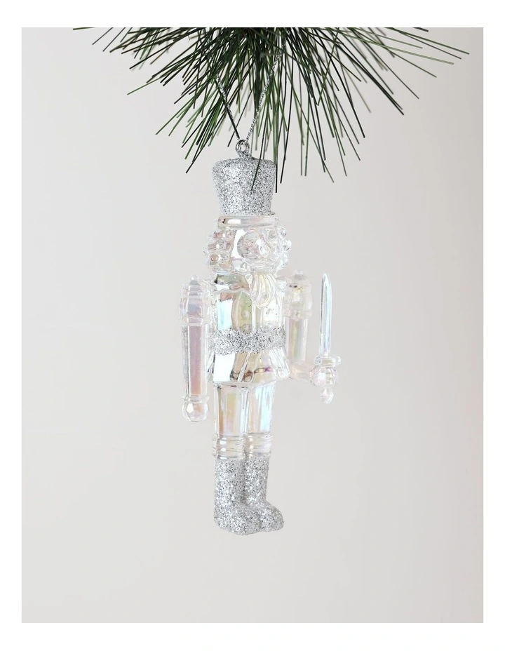 Luxe Christmas Plastic Iridescent Nutcracker Ornament 12cm in Clear image 1