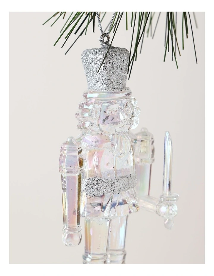 Luxe Christmas Plastic Iridescent Nutcracker Ornament 12cm in Clear image 2