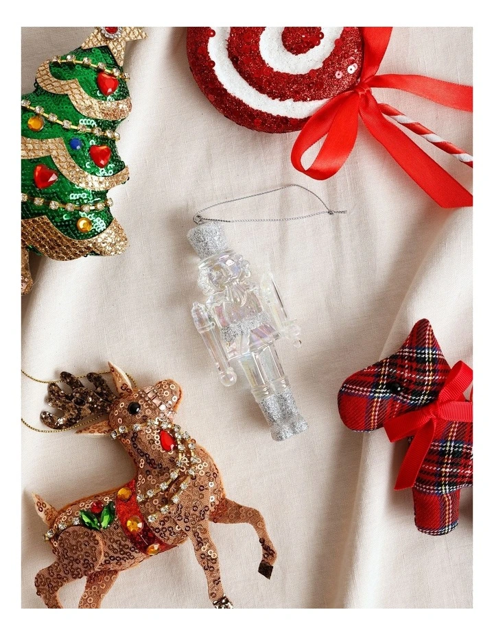 Luxe Christmas Plastic Iridescent Nutcracker Ornament 12cm in Clear image 3