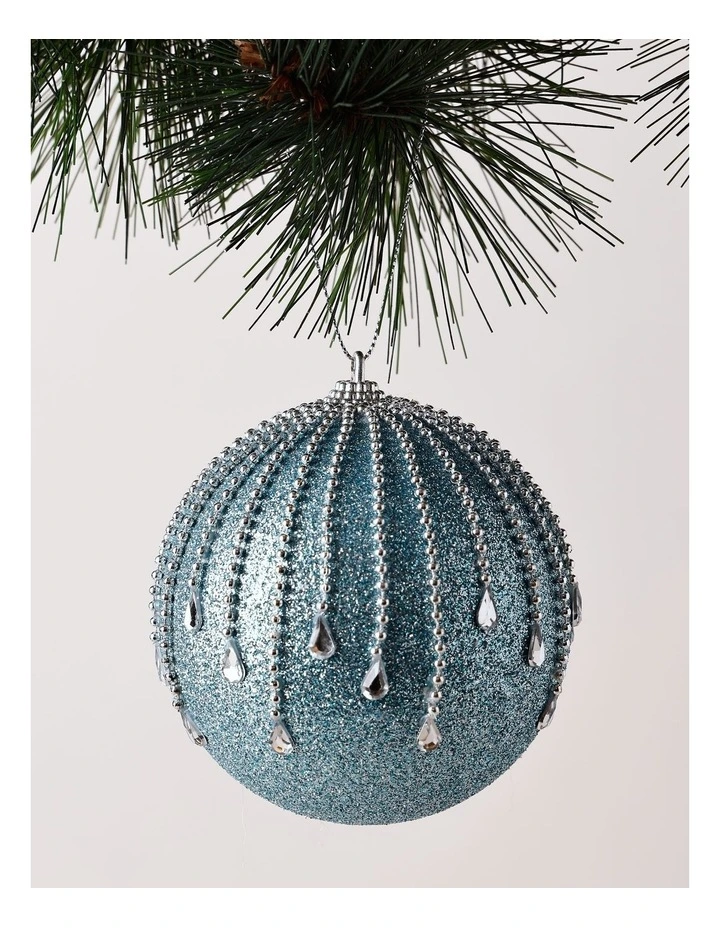 Luxe Christmas Plastic Glitter Gem Drip Bauble 10cm in Blue image 1