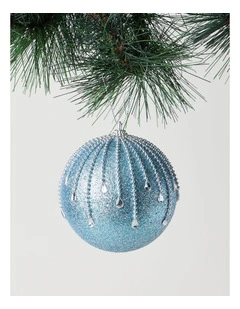 Luxe Christmas Plastic Glitter Gem Drip Bauble 10cm in Blue