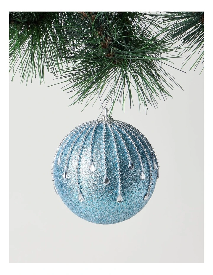 Luxe Christmas Plastic Glitter Gem Drip Bauble 10cm in Blue image 1