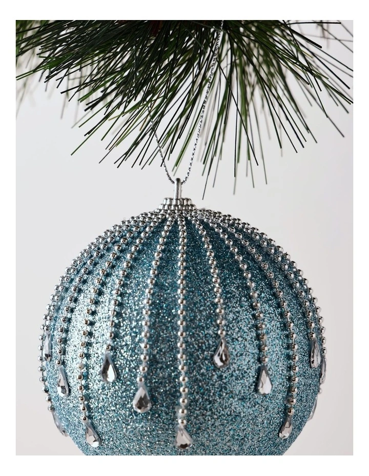 Luxe Christmas Plastic Glitter Gem Drip Bauble 10cm in Blue image 2