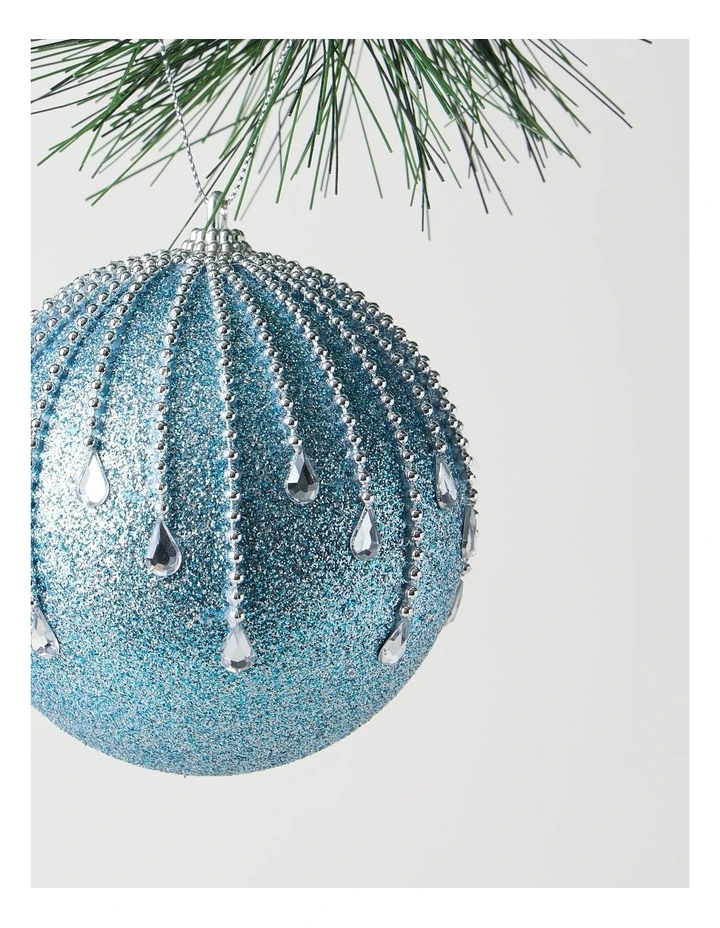 Luxe Christmas Plastic Glitter Gem Drip Bauble 10cm in Blue image 2