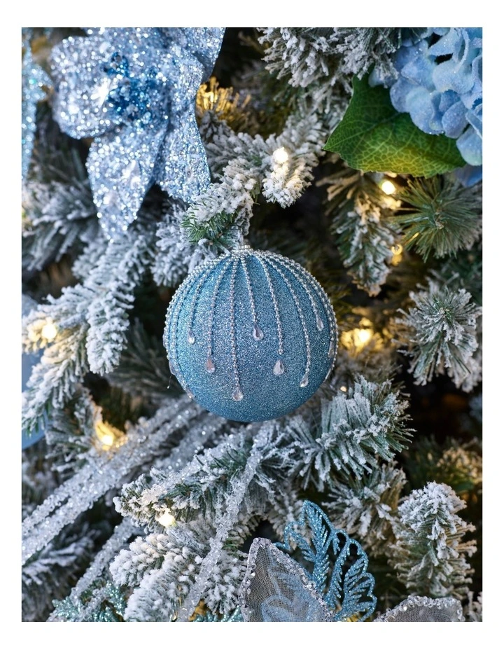Luxe Christmas Plastic Glitter Gem Drip Bauble 10cm in Blue image 3