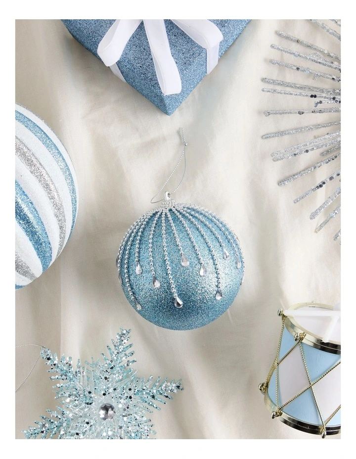 Luxe Christmas Plastic Glitter Gem Drip Bauble 10cm in Blue image 3