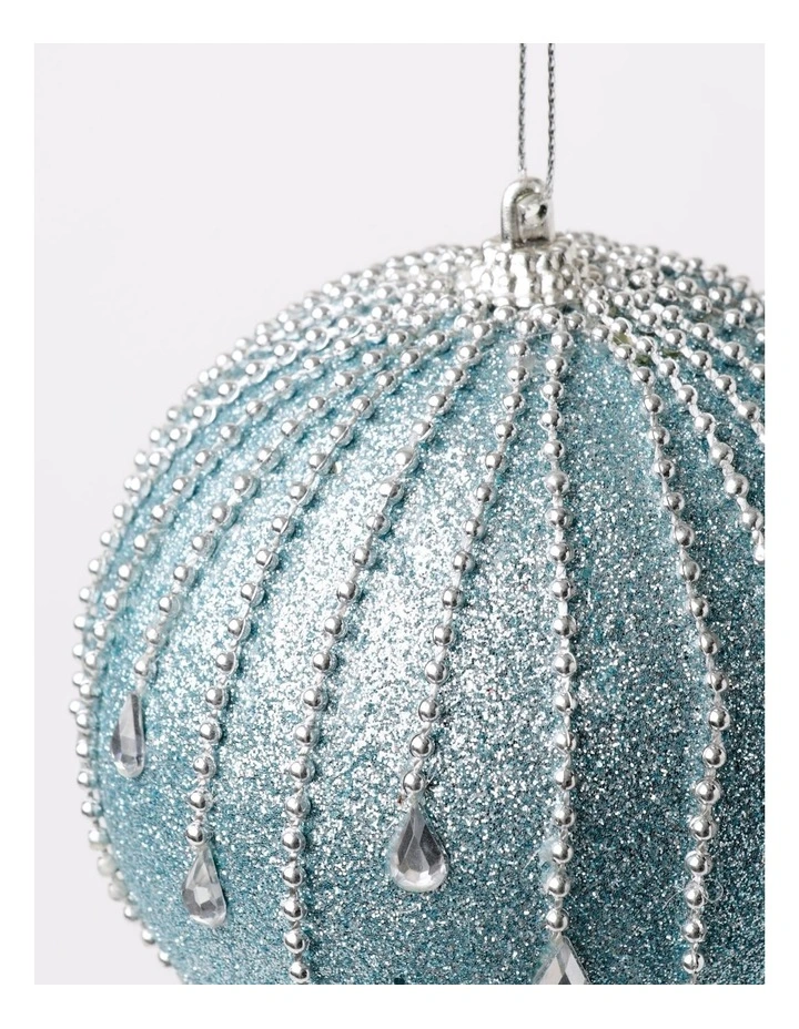 Luxe Christmas Plastic Glitter Gem Drip Bauble 10cm in Blue image 4