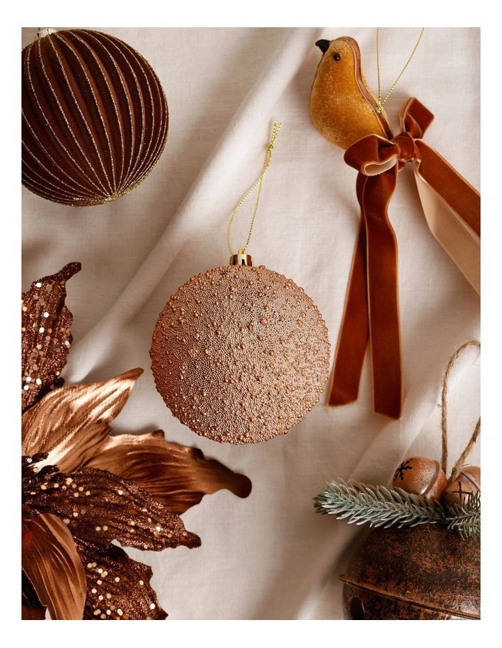 Harvest Christmas Plastic Beaded Bauble 10cm in Brown image 4