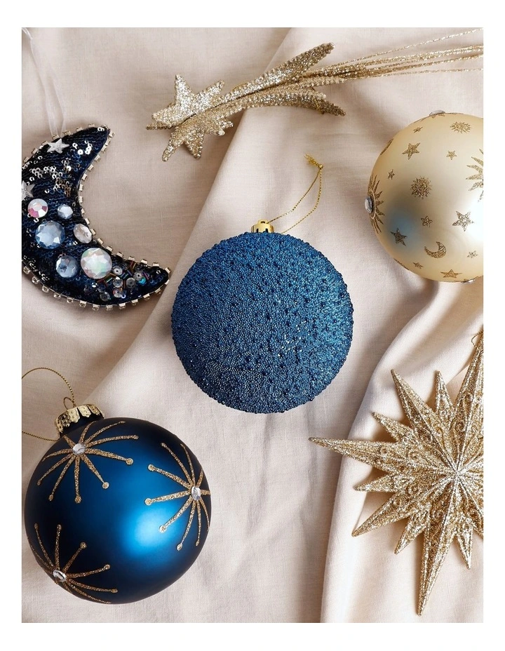 Luxe Christmas Plastic Beaded Bauble 10cm in Navy image 4