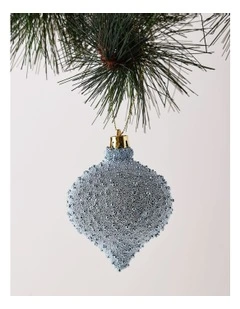 Eucalyptus Christmas Plastic Beaded Onion Bauble 9.5cm in Blue