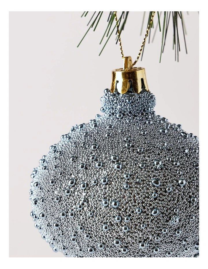Eucalyptus Christmas Plastic Beaded Onion Bauble 9.5cm in Blue image 2