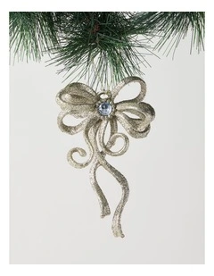 Luxe Christmas Plastic Glitter Swirl Bow Ornament 11cm in Champagne