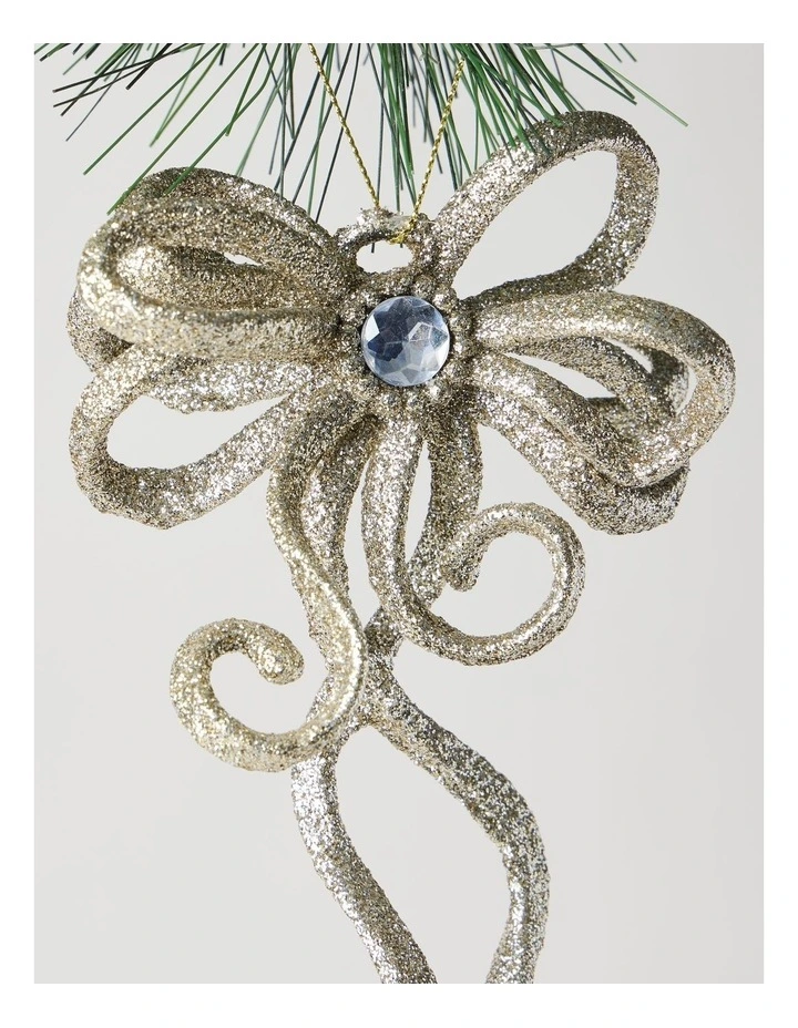 Luxe Christmas Plastic Glitter Swirl Bow Ornament 11cm in Champagne image 2