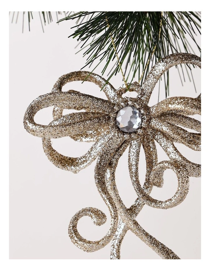 Luxe Christmas Plastic Glitter Swirl Bow Ornament 11cm in Champagne image 2