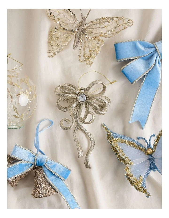 Luxe Christmas Plastic Glitter Swirl Bow Ornament 11cm in Champagne image 3