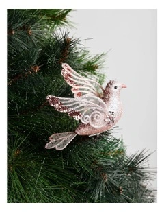 Luxe Christmas Glittered Bird Clip 10cm in Pink