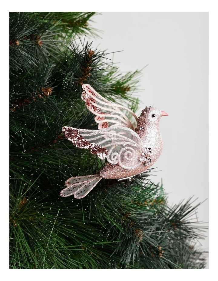 Luxe Christmas Glittered Bird Clip 10cm in Pink image 1