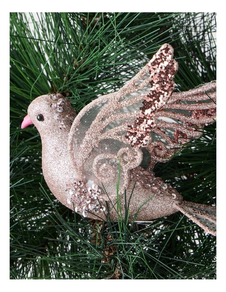 Luxe Christmas Glittered Bird Clip 10cm in Pink image 2