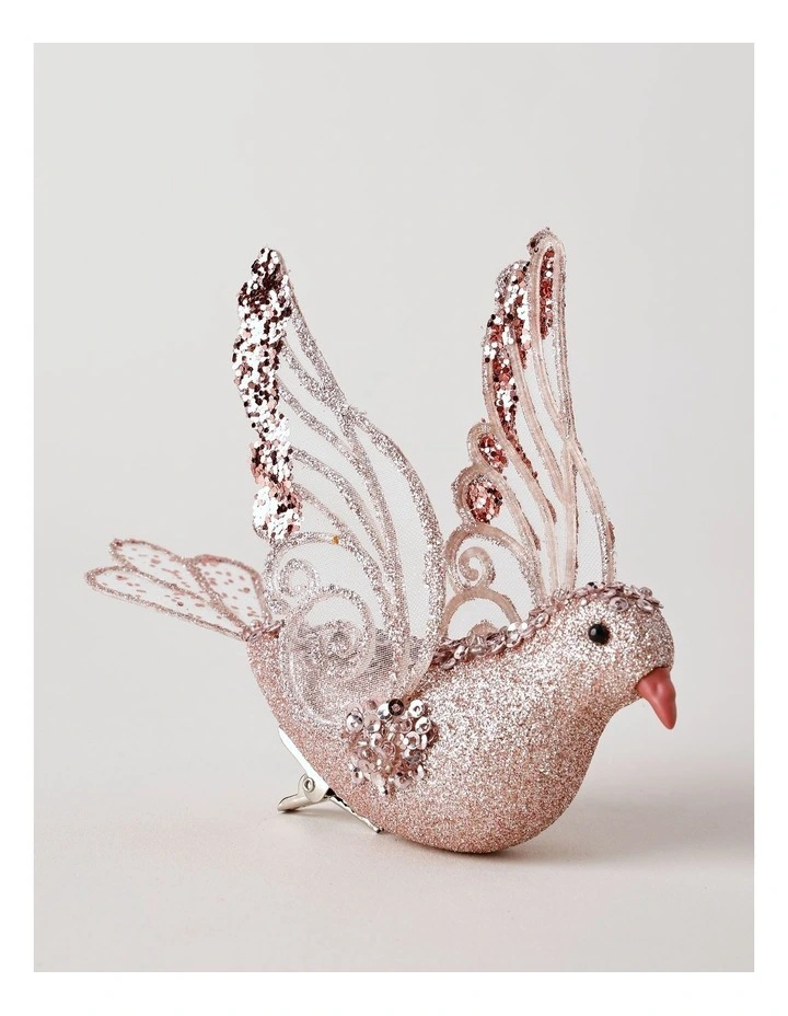 Luxe Christmas Glittered Bird Clip 10cm in Pink image 2