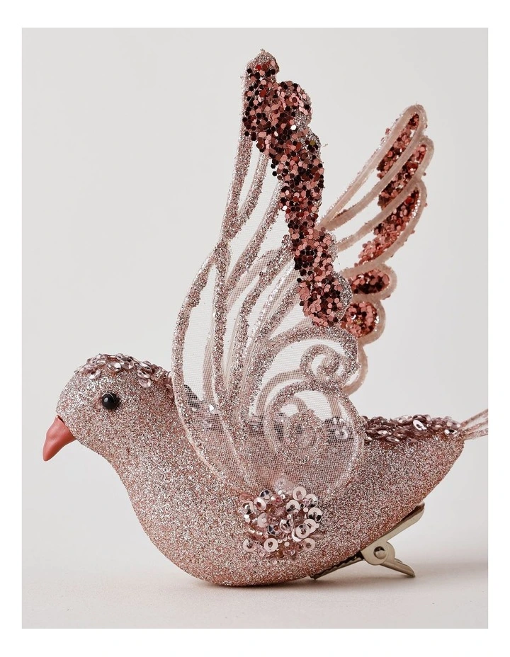 Luxe Christmas Glittered Bird Clip 10cm in Pink image 3