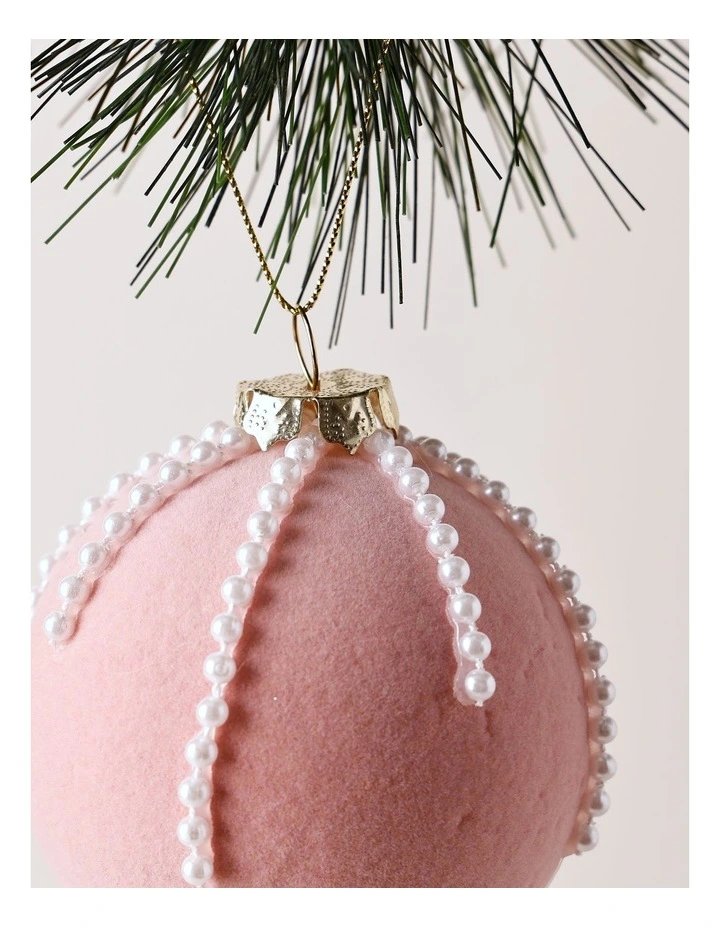 Luxe Christmas Bejewelled Plastic Flocked Bauble 8cm in Pink image 2