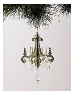 Luxe Christmas Plastic Glittered Chandelier with Pearls Ornament 18cm in Champagne