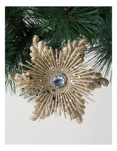 Luxe Christmas Plastic Starburst Flower Clip with Gem 16cm in Champagne