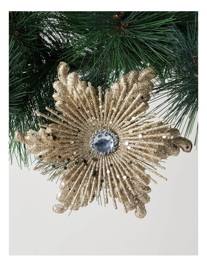 Luxe Christmas Plastic Starburst Flower Clip with Gem 16cm in Champagne image 1