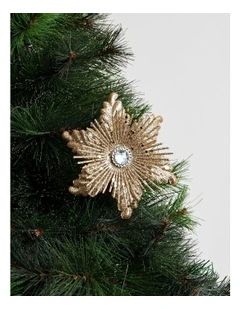 Luxe Christmas Plastic Starburst Flower Clip with Gem 16cm in Champagne