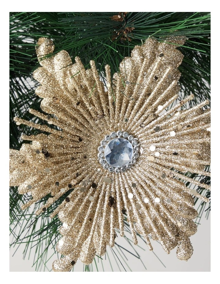 Luxe Christmas Plastic Starburst Flower Clip with Gem 16cm in Champagne image 2