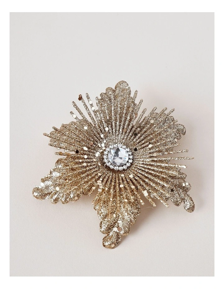 Luxe Christmas Plastic Starburst Flower Clip with Gem 16cm in Champagne image 2