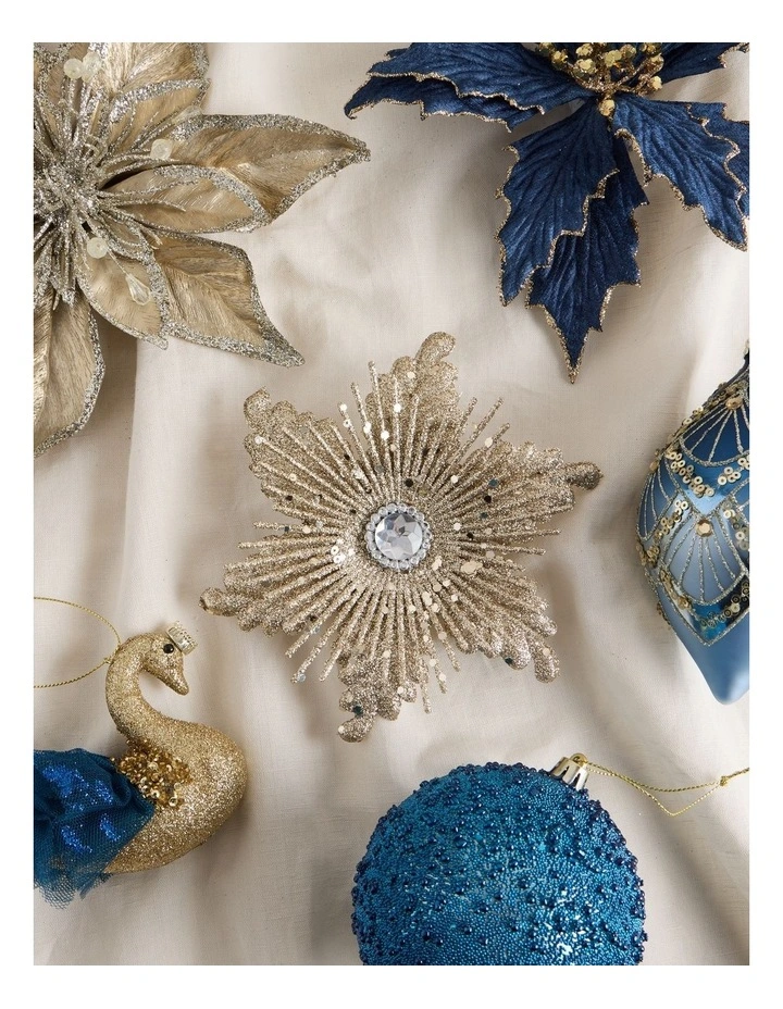 Luxe Christmas Plastic Starburst Flower Clip with Gem 16cm in Champagne image 3