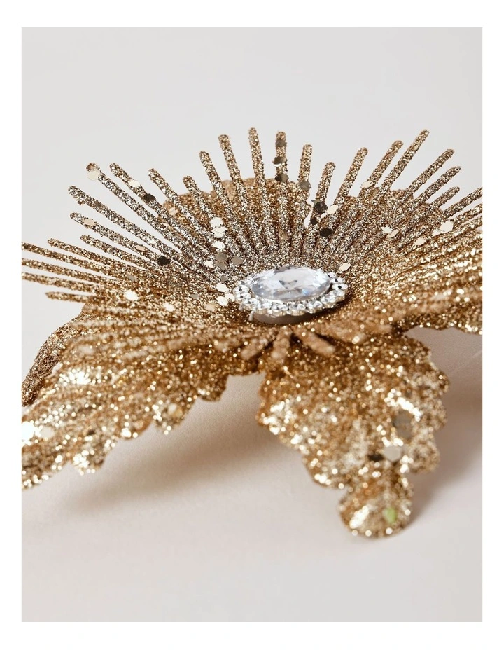 Luxe Christmas Plastic Starburst Flower Clip with Gem 16cm in Champagne image 3