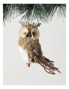 Harvest Christmas Brushed Owl Ornament 15cm in Brown