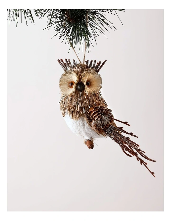 Harvest Christmas Brushed Owl Ornament 15cm in Brown image 1