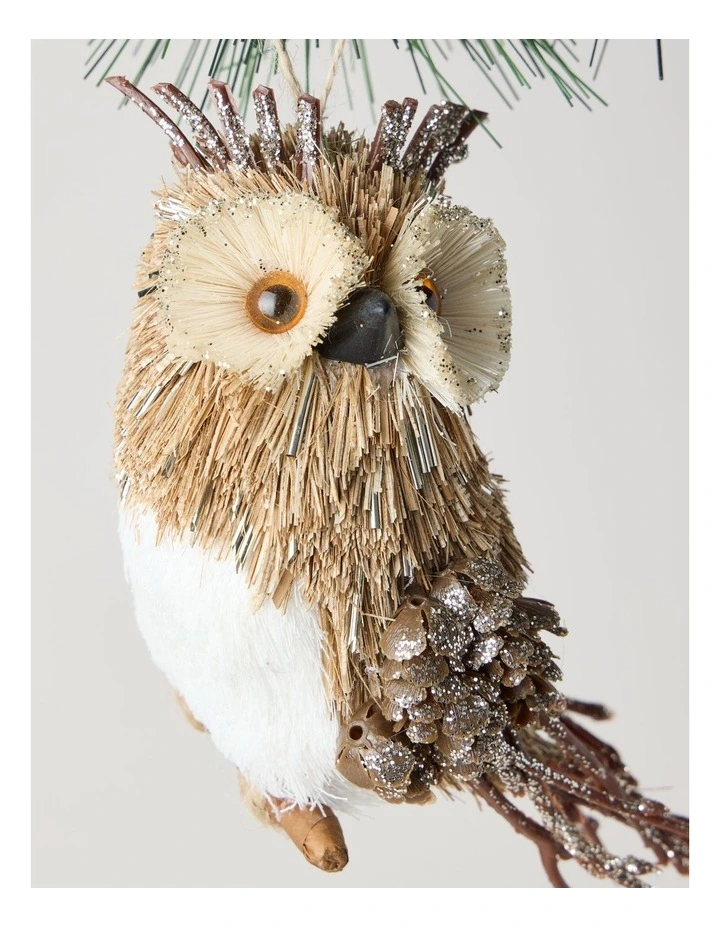 Harvest Christmas Brushed Owl Ornament 15cm in Brown image 2