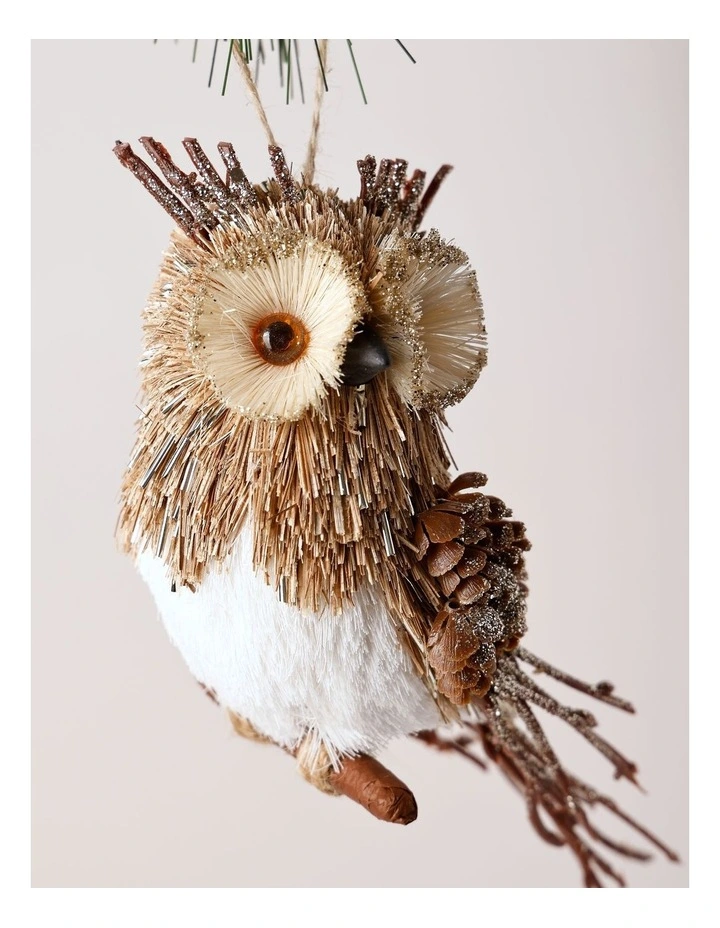 Harvest Christmas Brushed Owl Ornament 15cm in Brown image 2