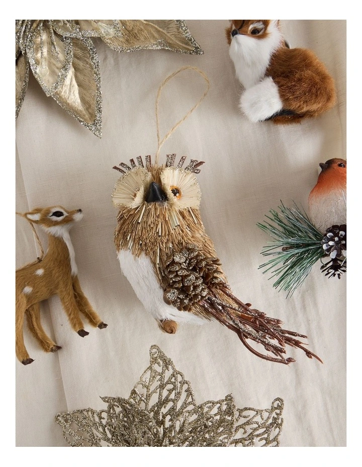Harvest Christmas Brushed Owl Ornament 15cm in Brown image 3