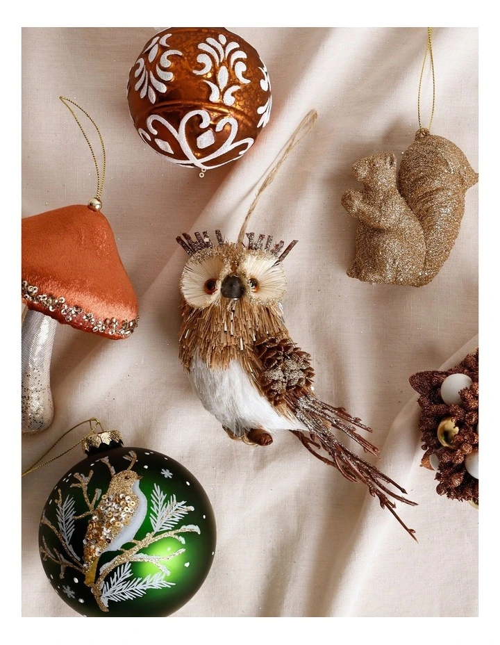 Harvest Christmas Brushed Owl Ornament 15cm in Brown image 4
