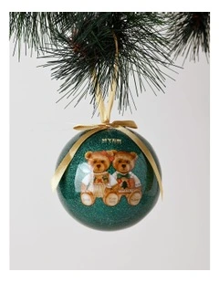 2025 Twins Christmas Charity Bear Plastic Glitter Bauble 10cm in Green