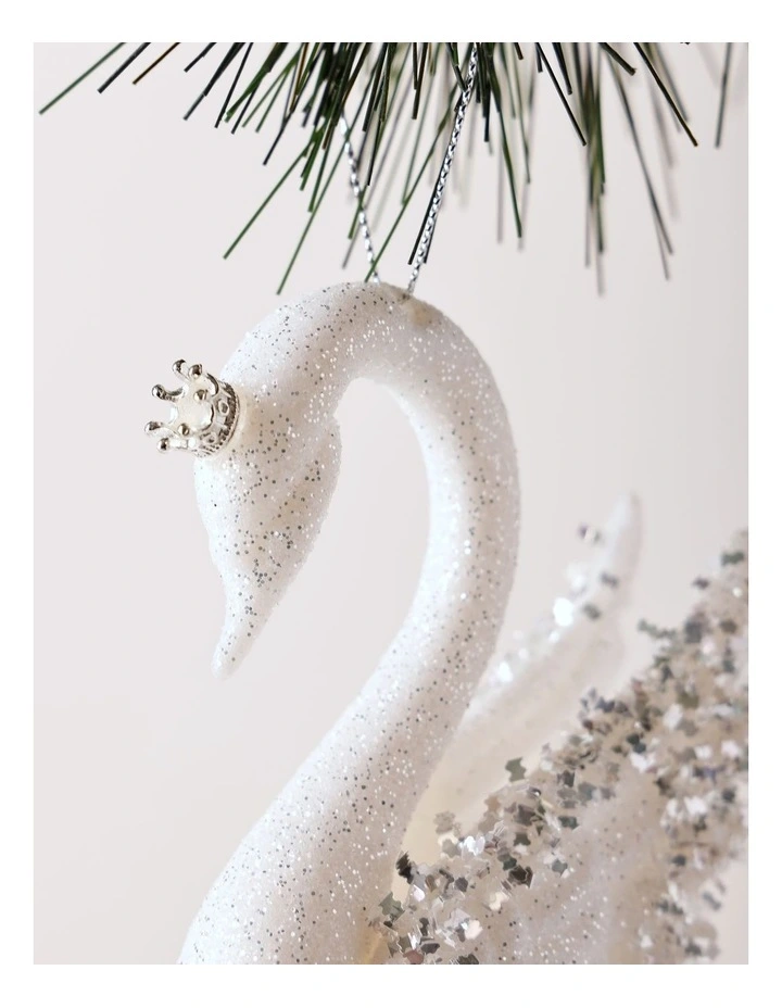 Luxe Christmas Embellished Plastic Swan Ornament 10cm in White/Silver image 2