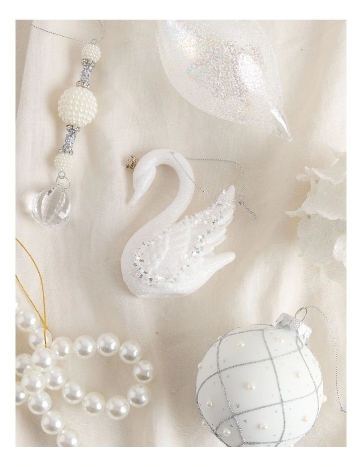 Luxe Christmas Embellished Plastic Swan Ornament 10cm in White/Silver image 3