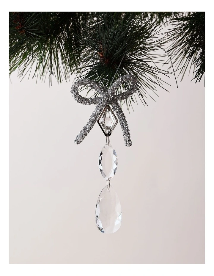 Luxe Christmas Plastic Bow & Gem Ornament 15cm in Champagne image 1