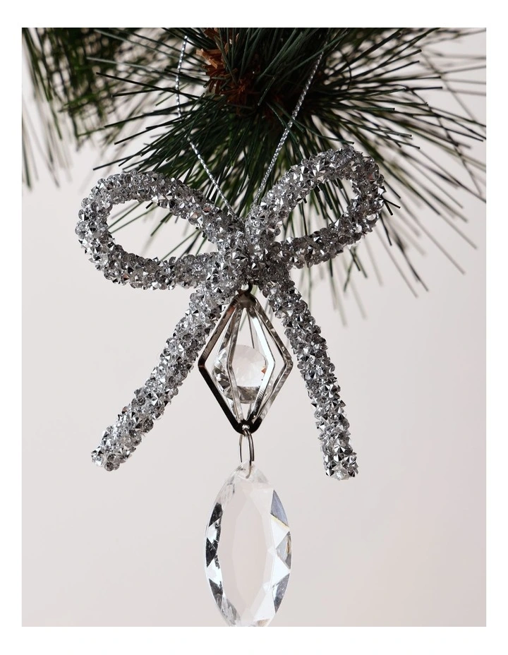 Luxe Christmas Plastic Bow & Gem Ornament 15cm in Champagne image 2