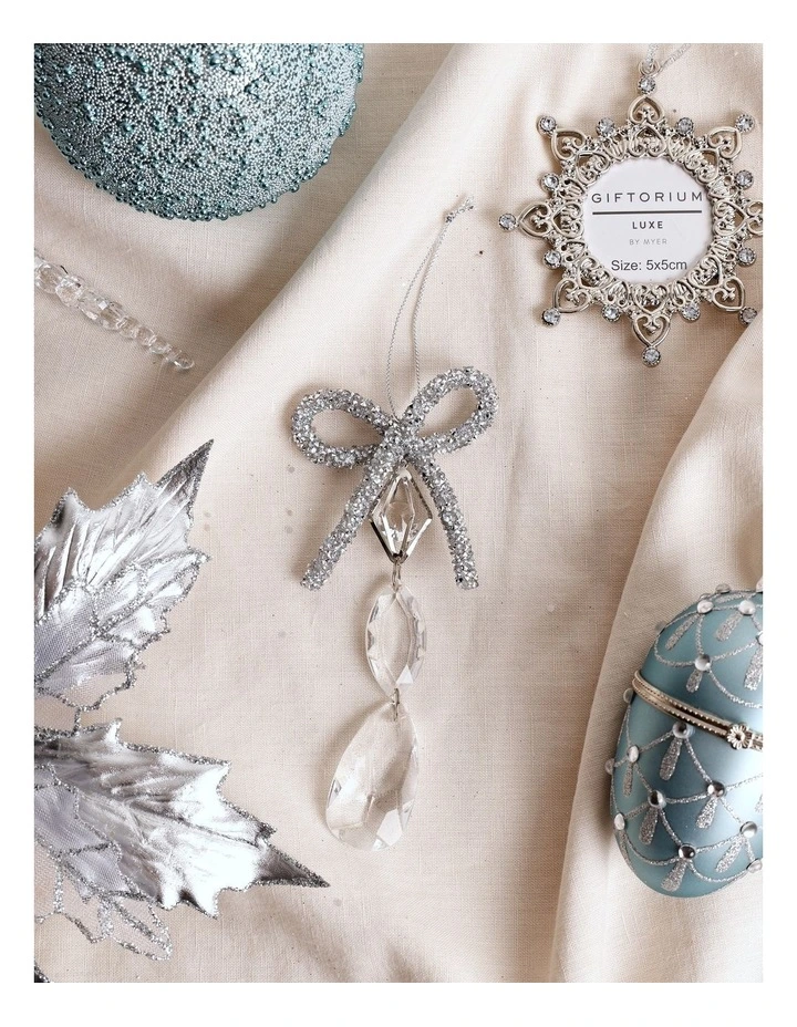 Luxe Christmas Plastic Bow & Gem Ornament 15cm in Champagne image 3