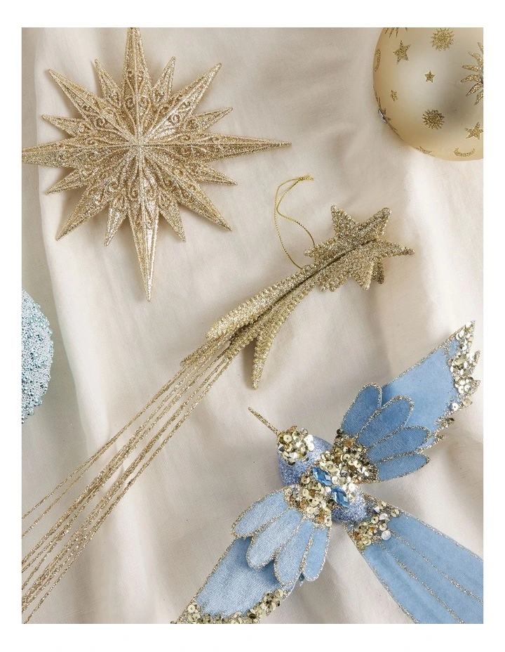Luxe Christmas Glittered Plastic Shooting Star Ornament 5cm in Champagne image 3