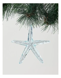 Eucalyptus Christmas Plastic Starfish Ornament 11cm in Blue